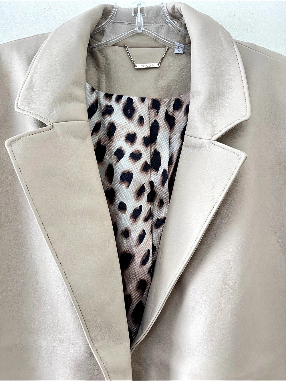 Chicos Faux Leather Blazer Beige Size 3 (16) - Picture 3 of 9